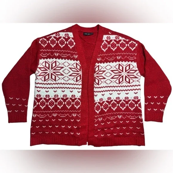Lane Bryant Holiday‎ Cardigan Red & White Open Front Cardigan Women’s 1X - Picture 4 of 11